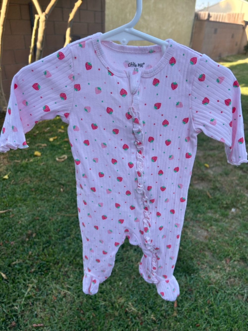 Little Me Light Pink Strawberry Ruffle Footed One-Piece